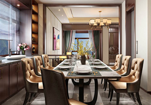 青島新中式效果圖_青島長水山莊大宅裝修設(shè)計風(fēng)格/報價